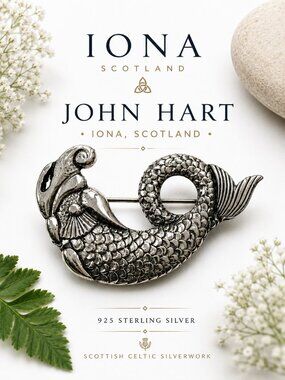 Vintage Iona Scotland Sterling Silver Mythical Fish Brooch